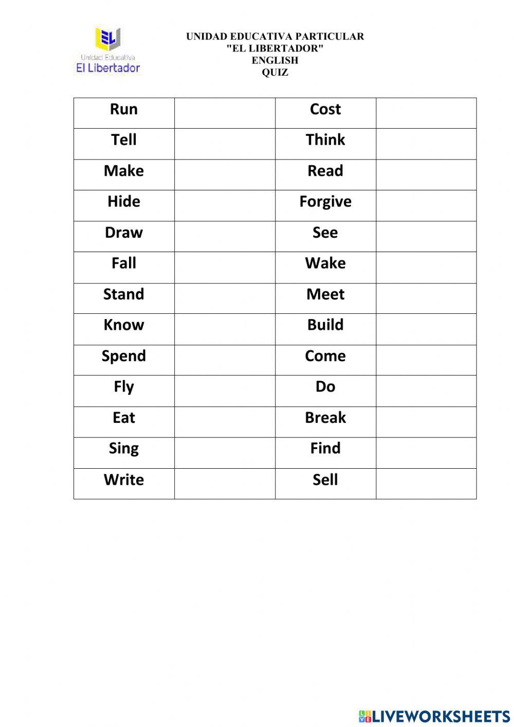 Simple past - Irregular Verbs
