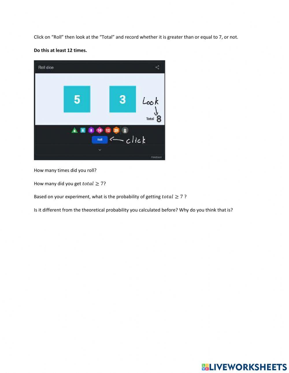 6-sided dice roll experiment