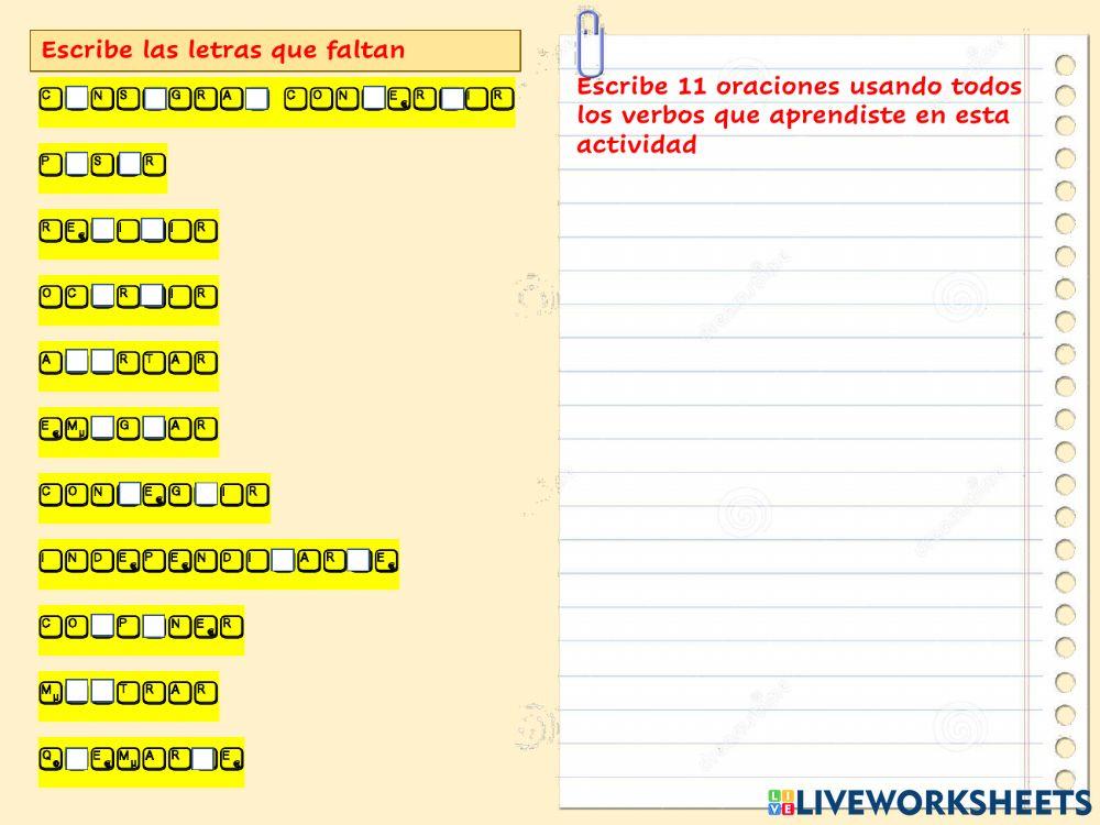 Vocabulario de verbos en español