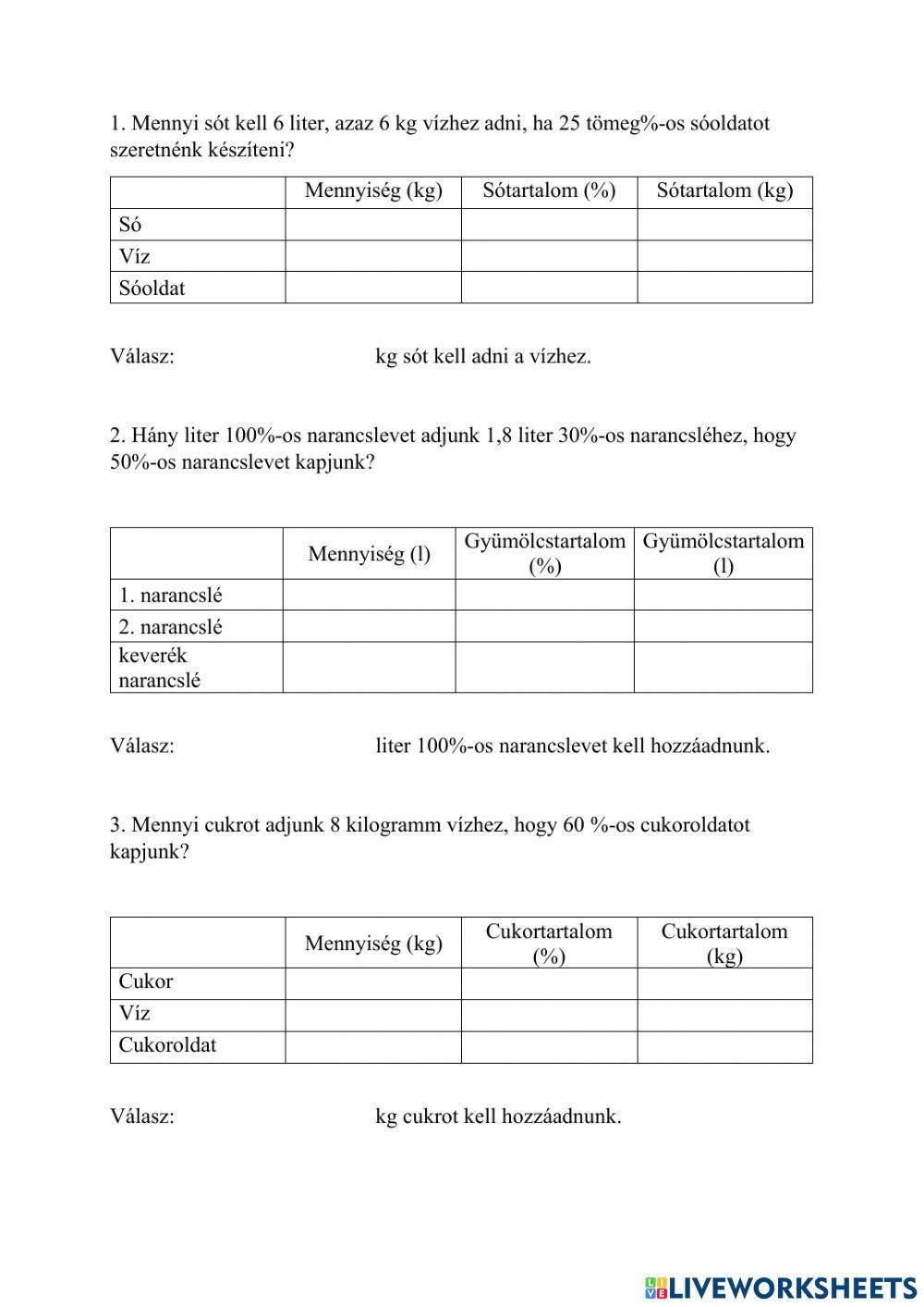 Összekeveréses feladatok 8. o.