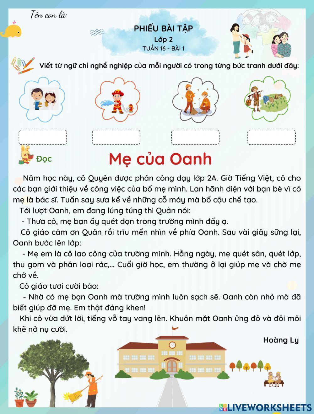 Phiếu bài tập Tiếng Việt - tuần 16