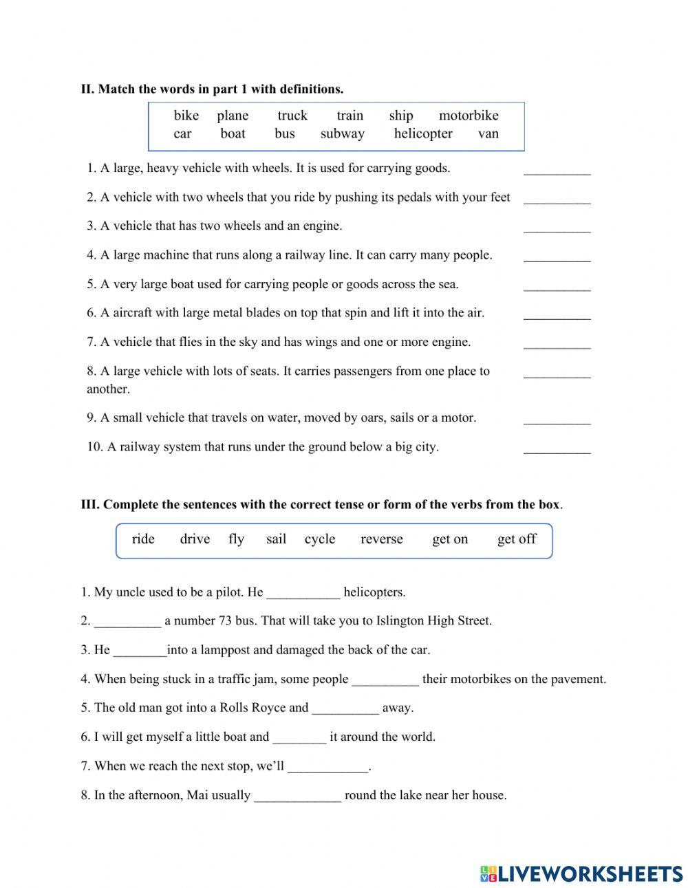 Unit 7 traffic liveworksheets 1777288