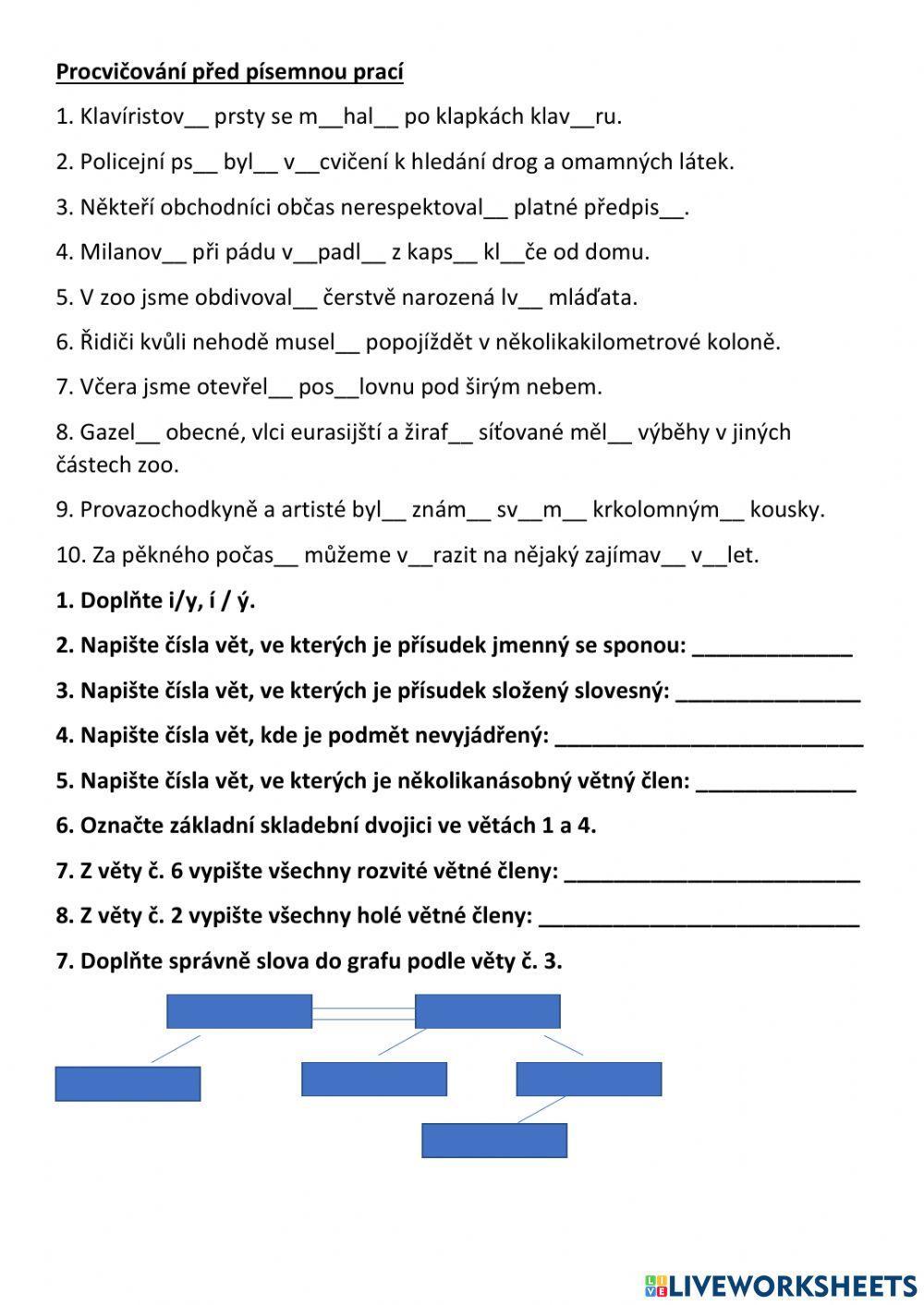 Opakování - větné členy, pravopis i-y