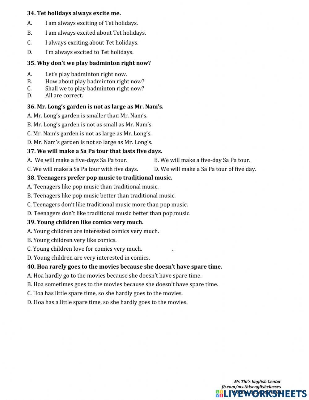 Grammar - practice test no 1