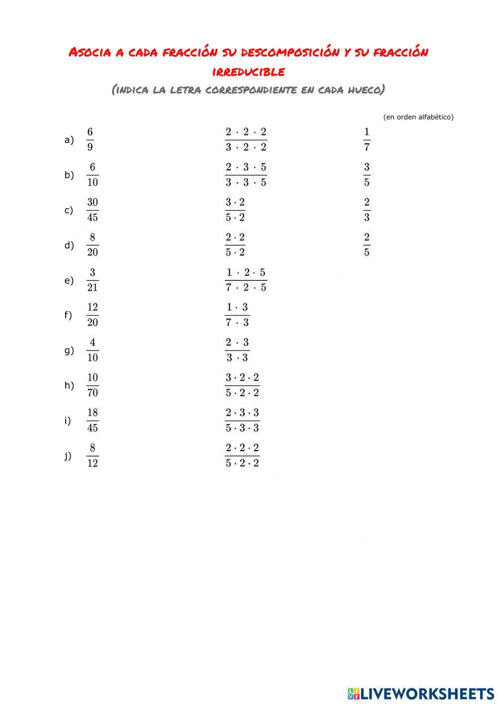 Fracciones irreducibles