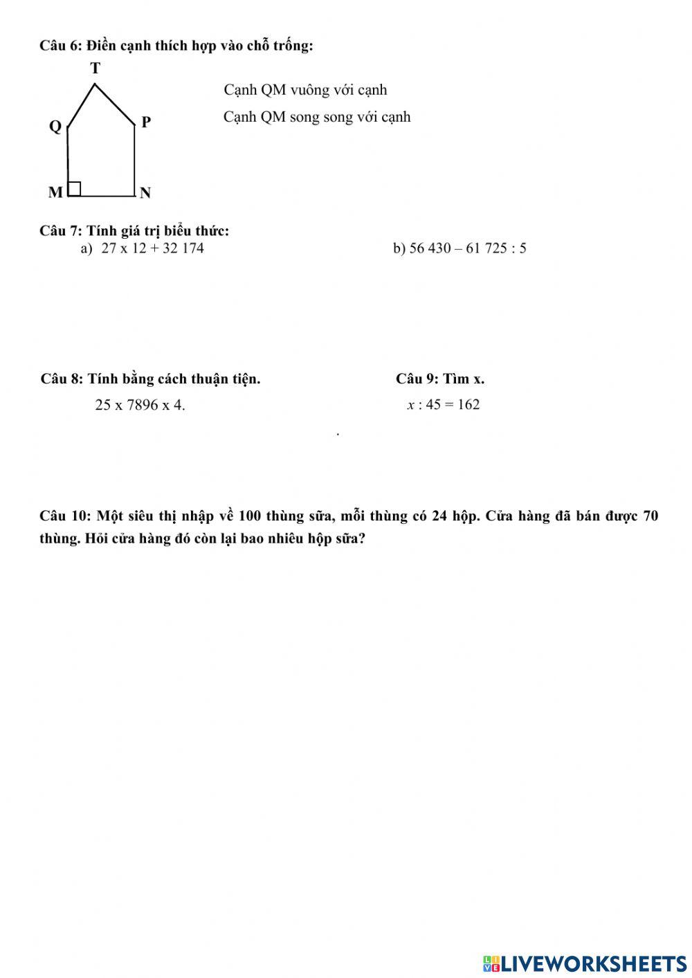 Ôn tập kiểm tra toán+tv