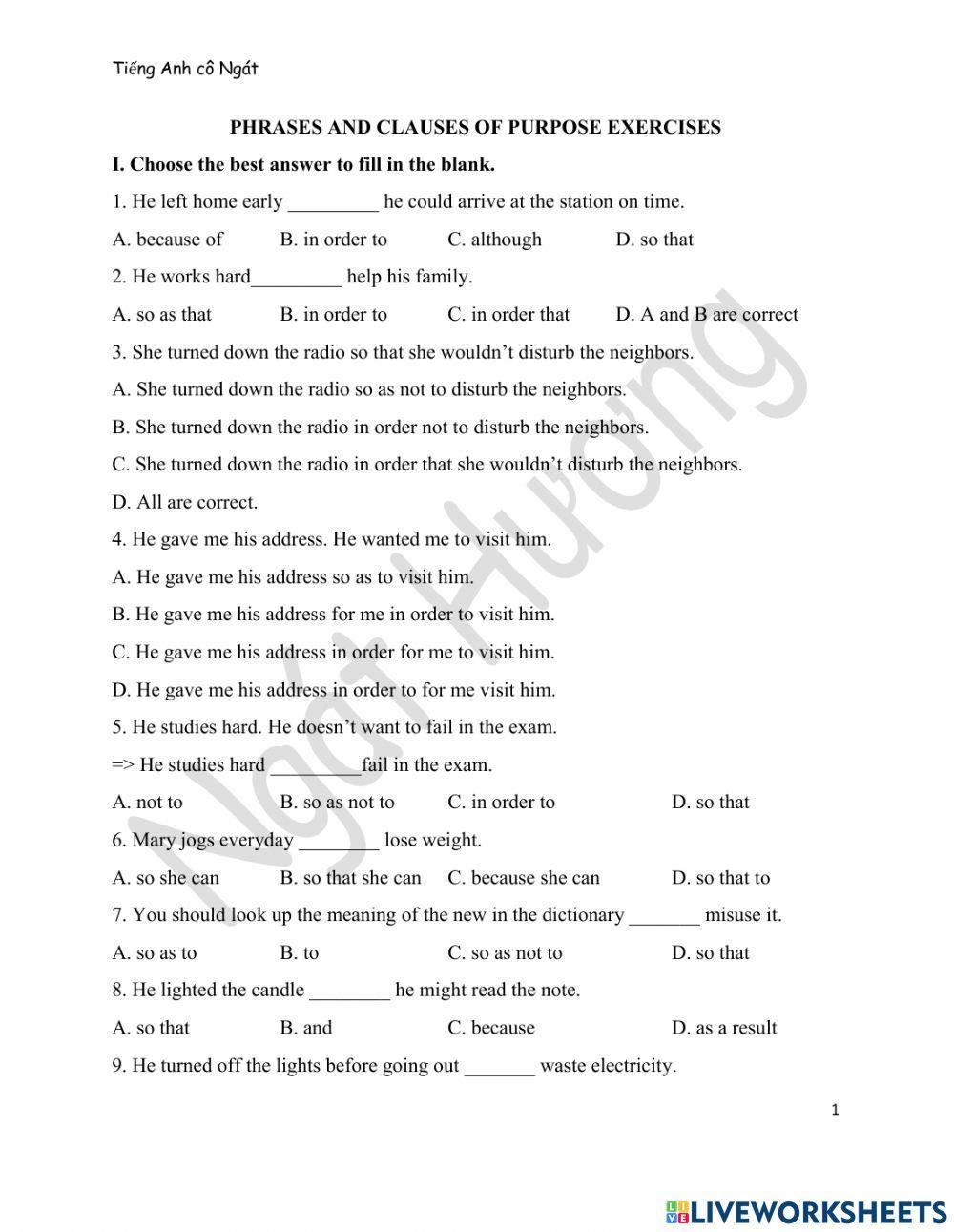 Phrases and Clauses of Purpose