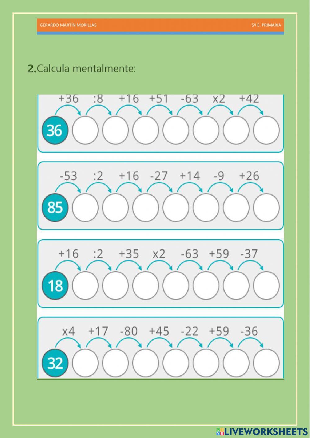 Cálculo y operaciones. Ficha 16.