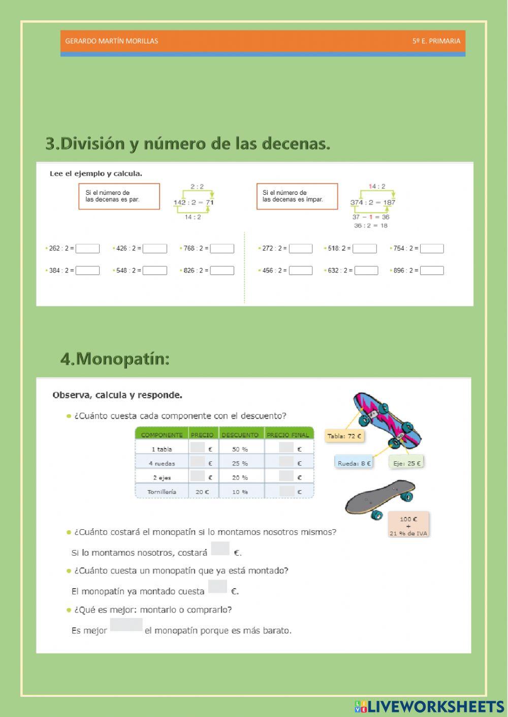 Cálculo y operaciones. Ficha 16.