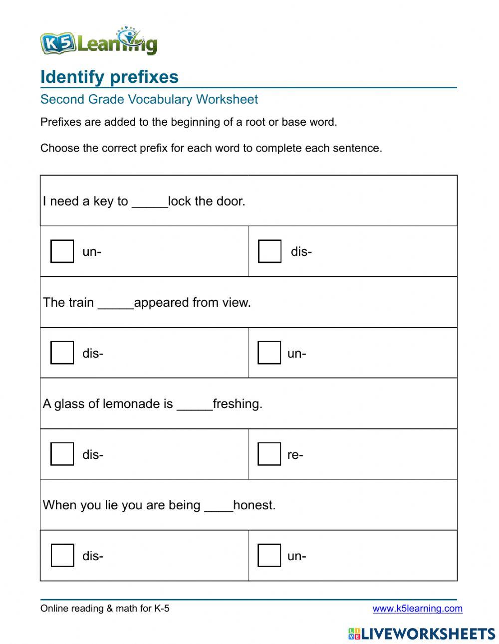 Identify prefixes online exercise for | Live Worksheets