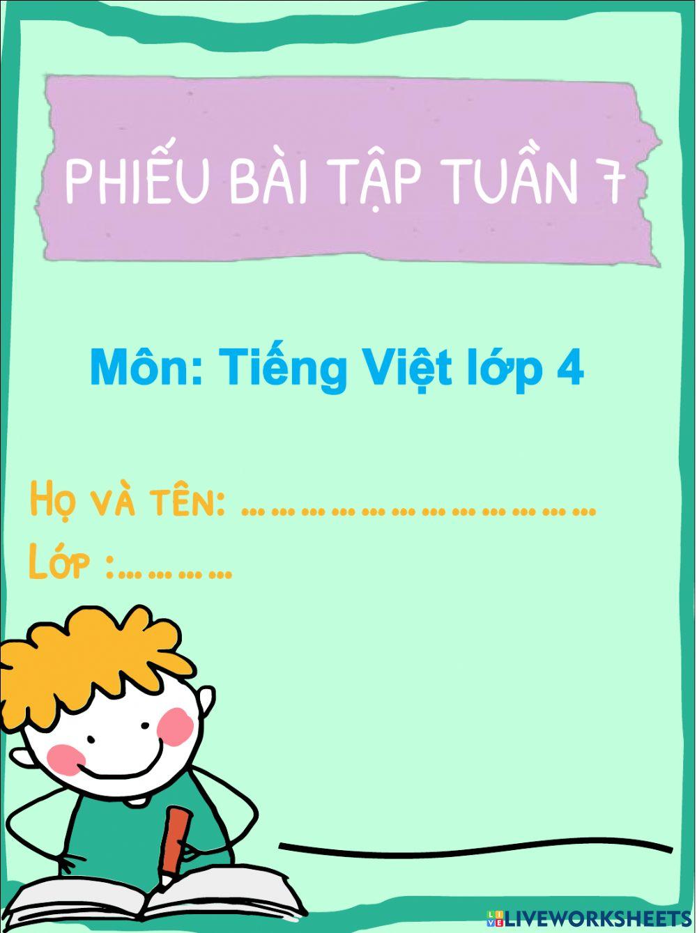 Phiếu bài tập Tiếng Việt 4 Tuần 7