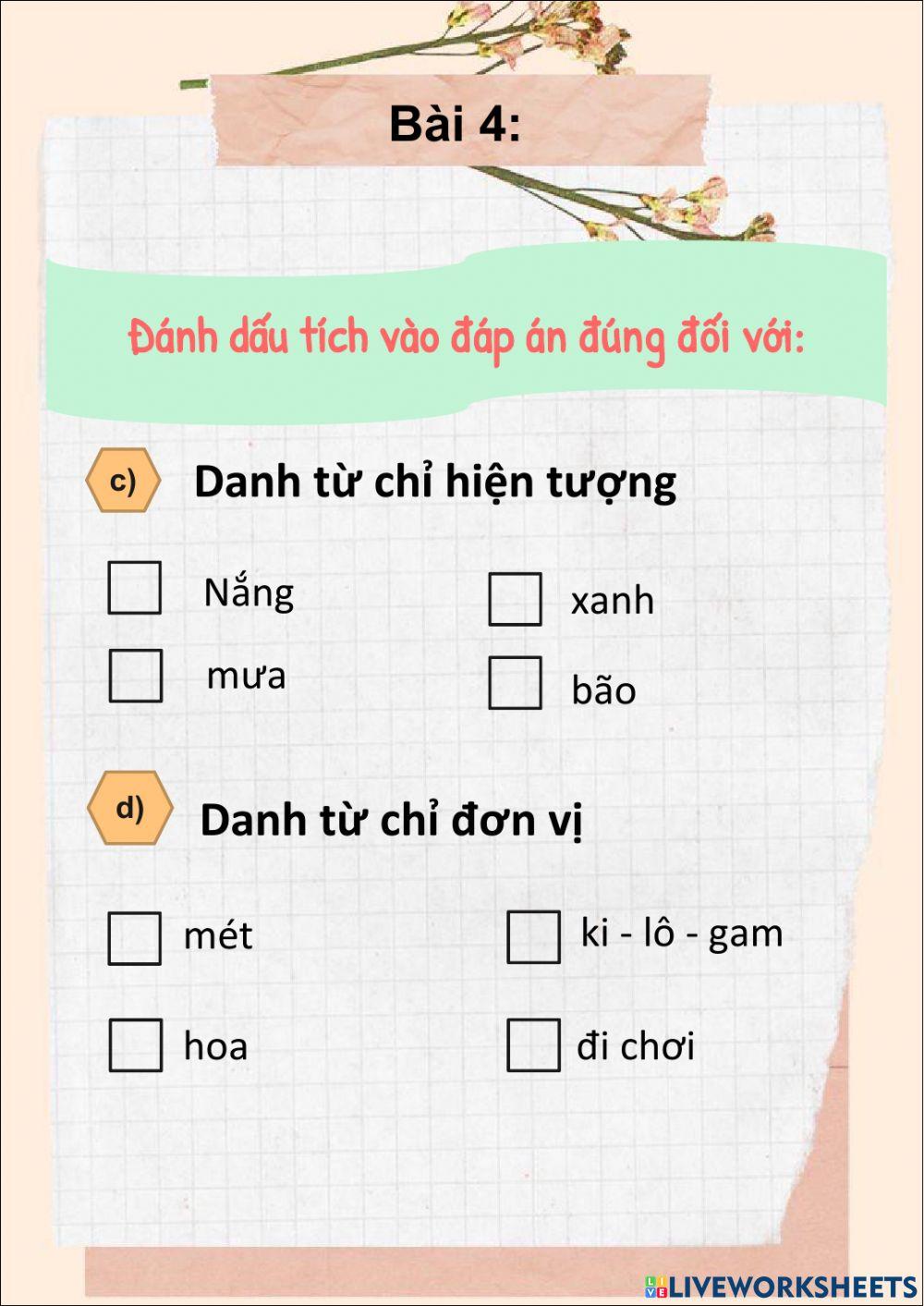 Phiếu bài tập Tiếng Việt 4 Tuần 9