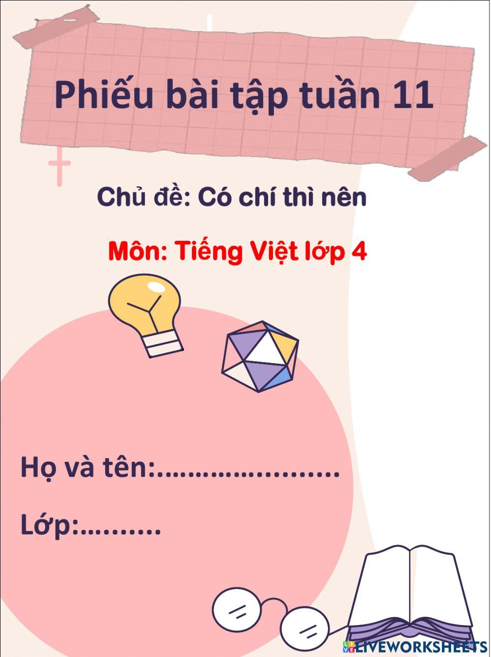 Phiếu bài tập Tiếng Việt 4 Tuần 11