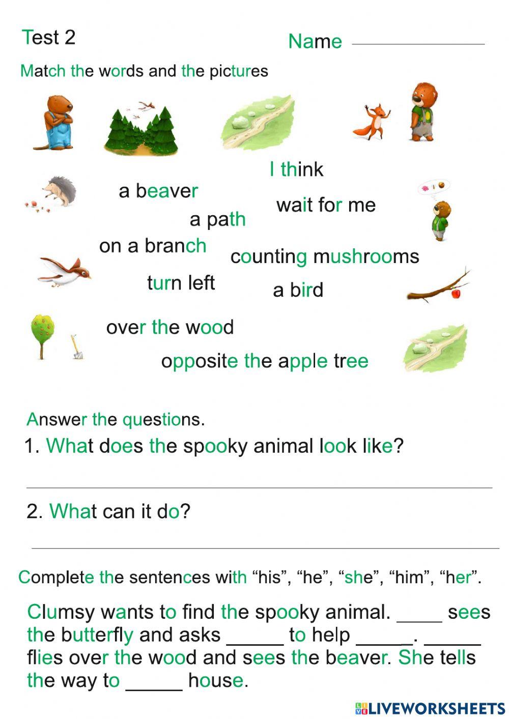 Gracie. Test 2. Over the wood worksheet Live Worksheets