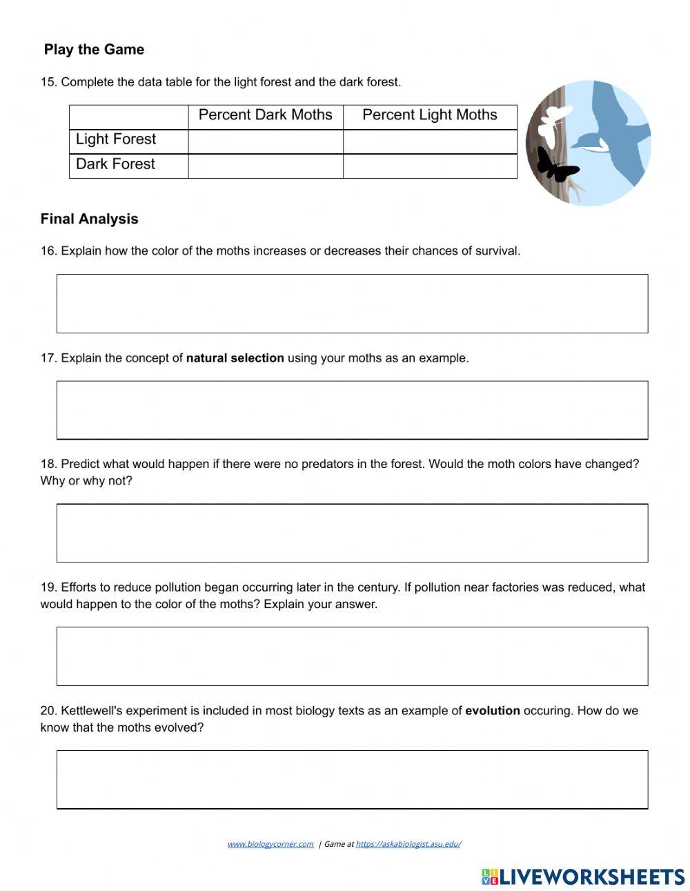 Peppered Moth Activity online exercise for Live Worksheets