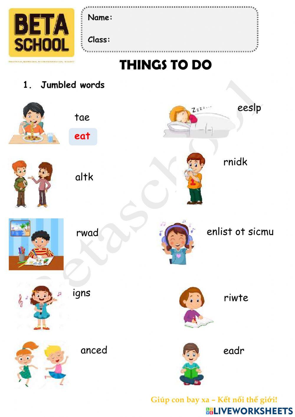 Things to do - BE1A interactive worksheet | Live Worksheets