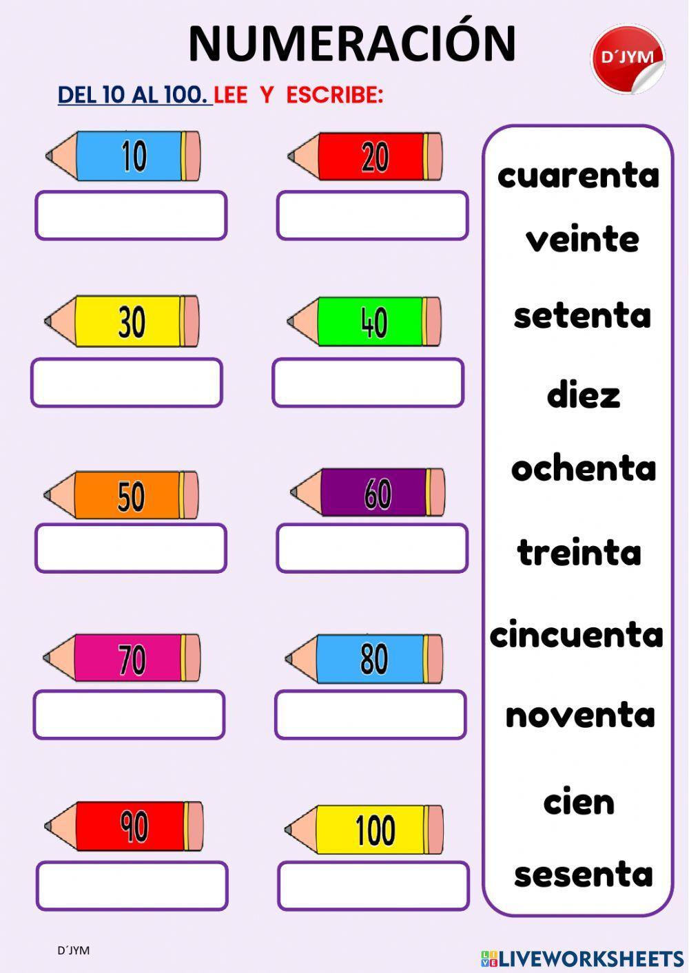 Escritura de números hasta el 100