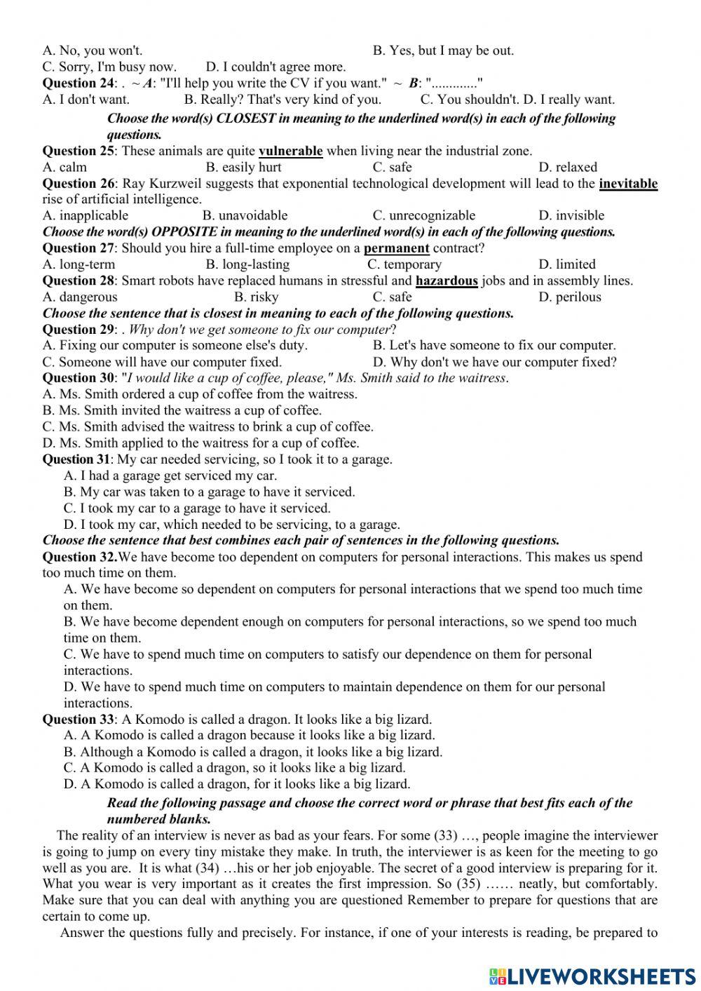 Sample mid- second term test   – grade 12. (n05)