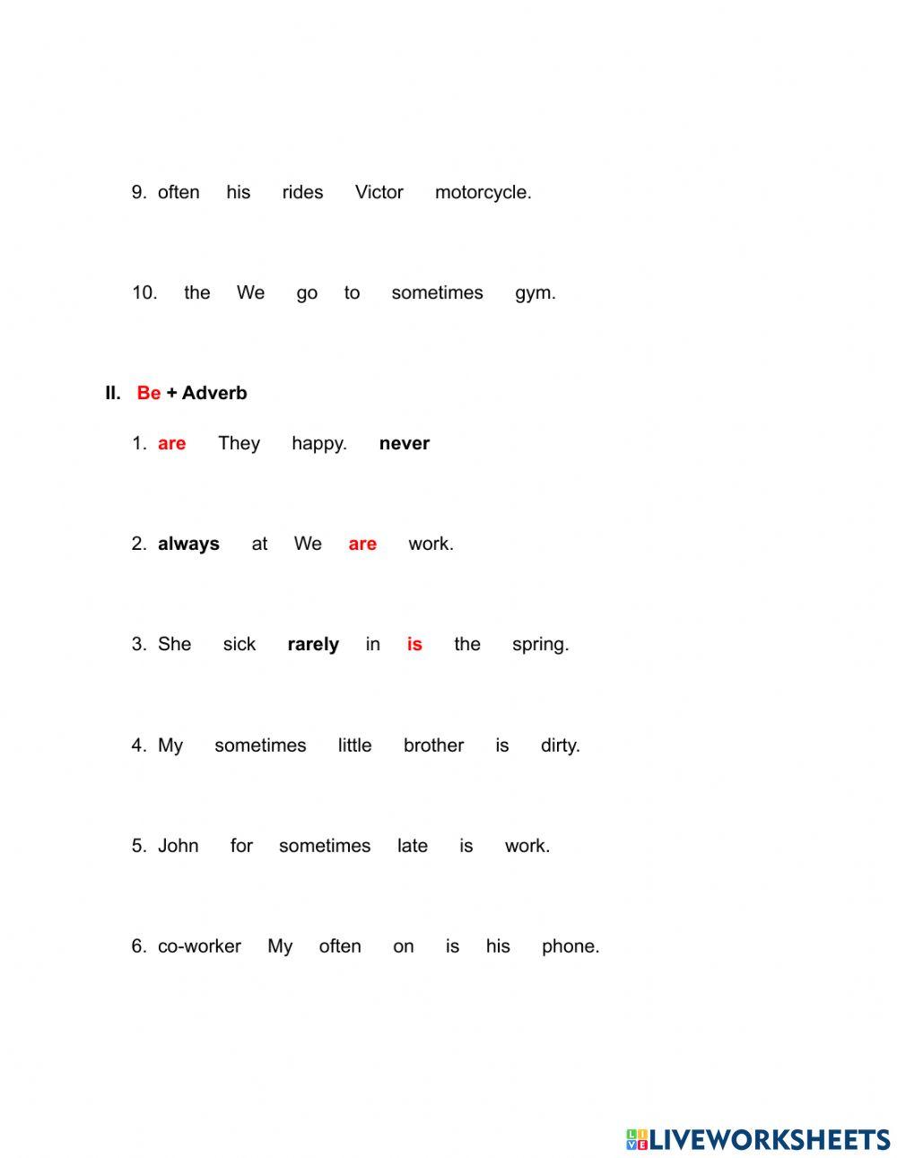 Adverbs of Frequency - Mixed Up Sentence 1.0