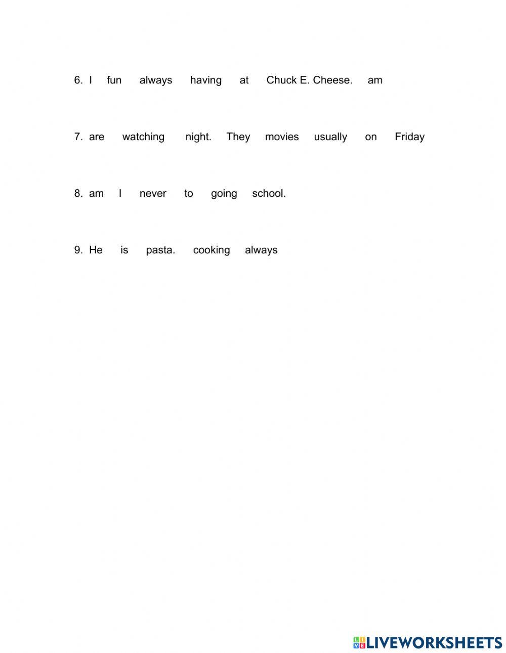 Adverbs of Frequency - Mixed Up Sentence 1.0