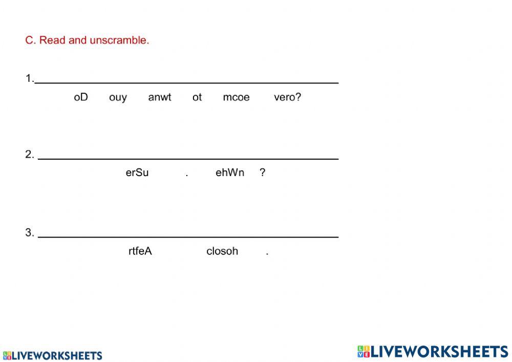 ACTIVITIES ABOUT THE STORY -COME OVER-