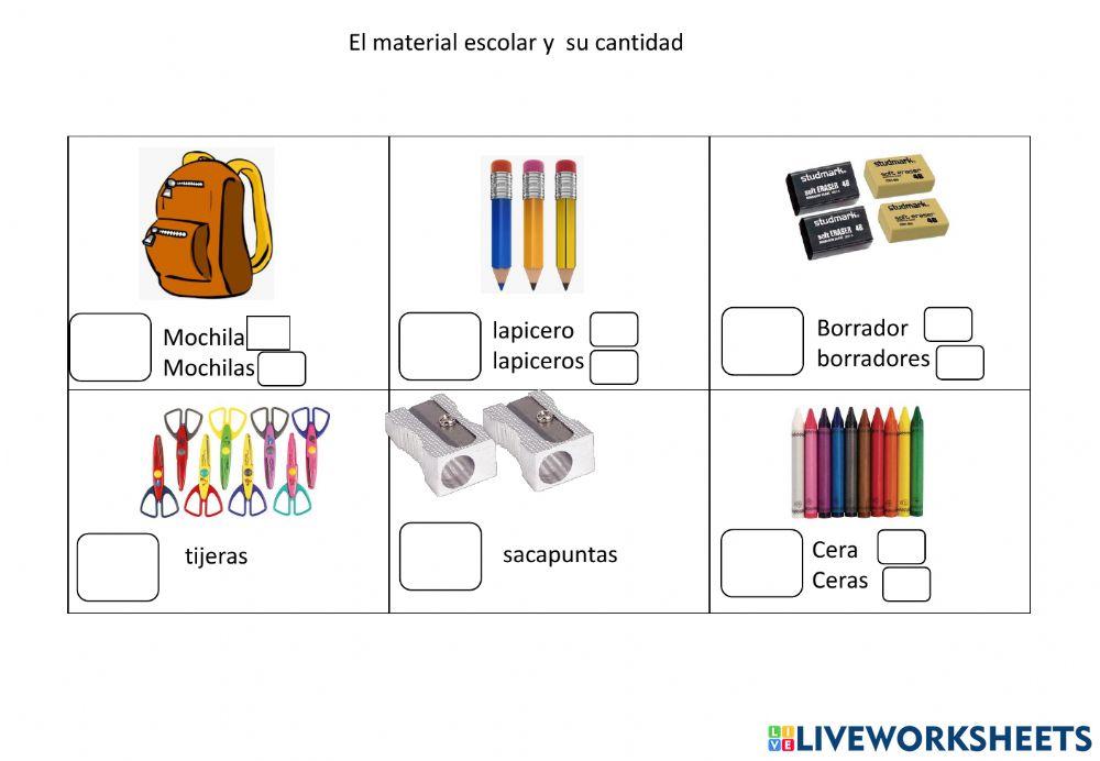 Material escolar y cantidad