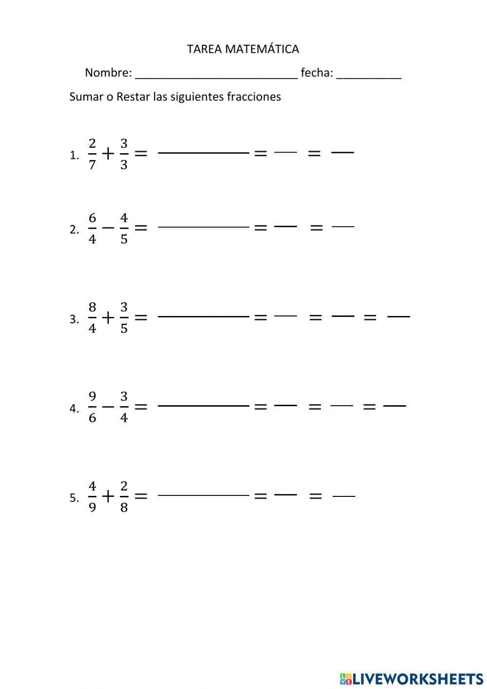 Sumas y restas de fracciones