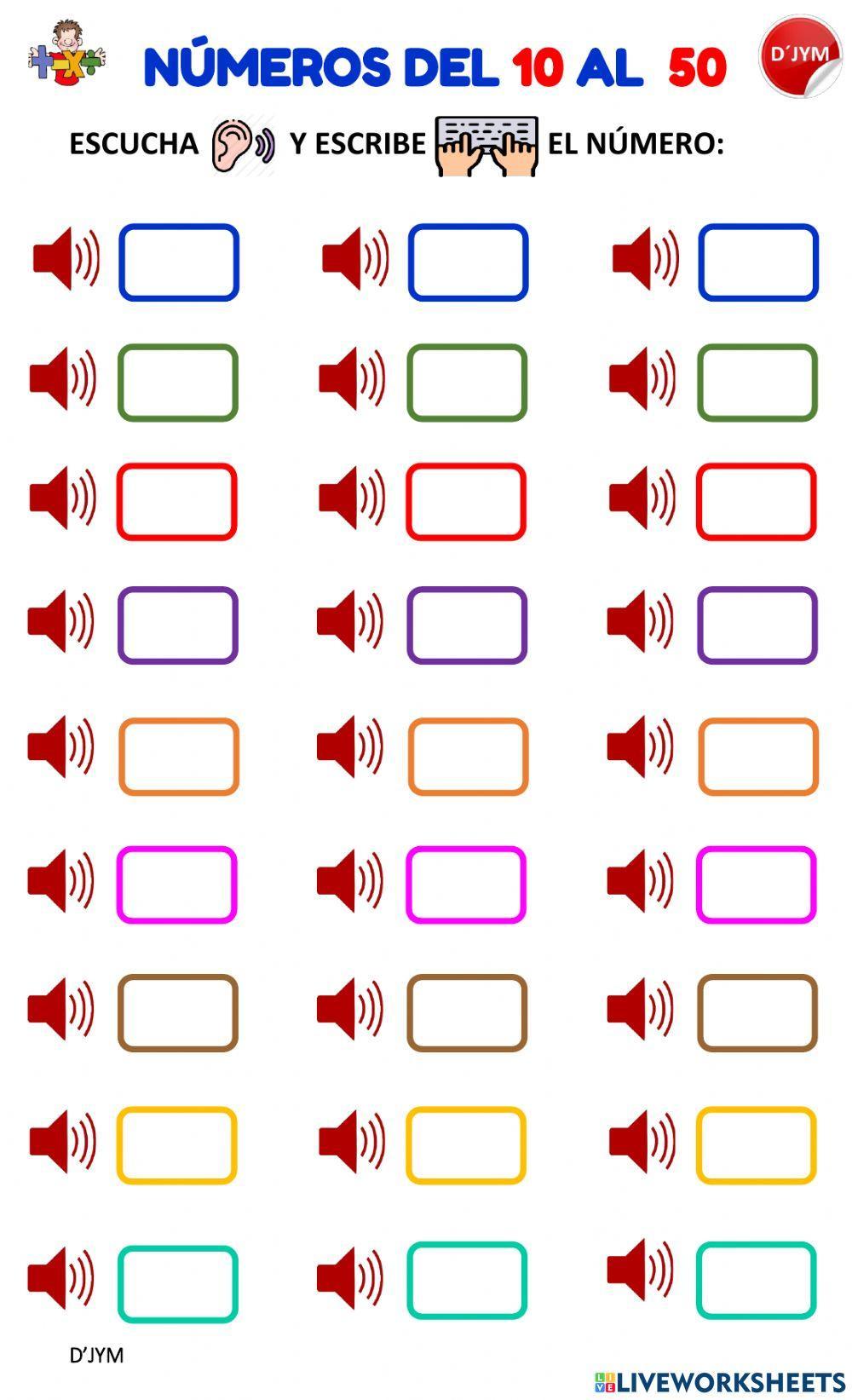 Dictado de Números del 10 al 50