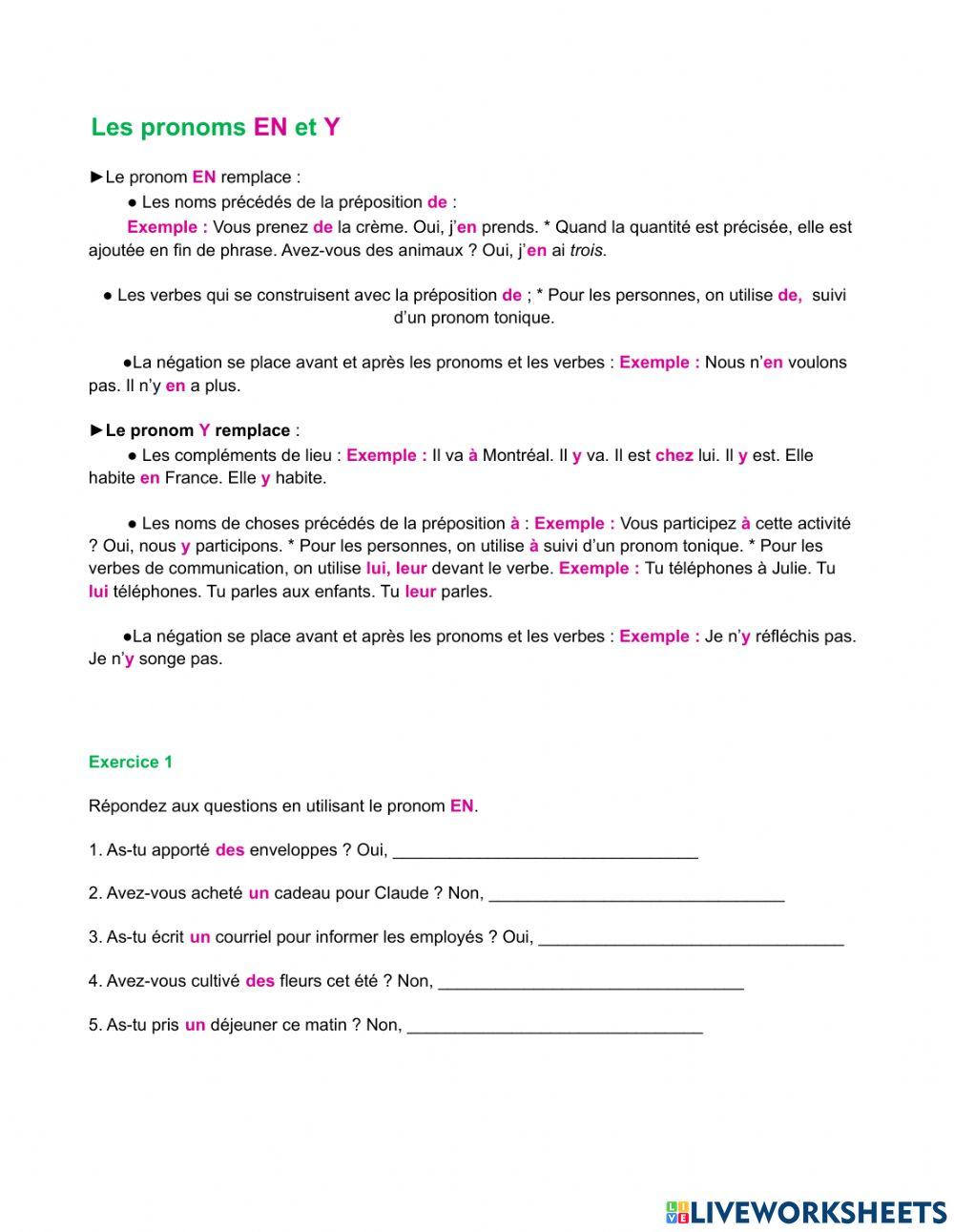 Les pronoms EN et Y