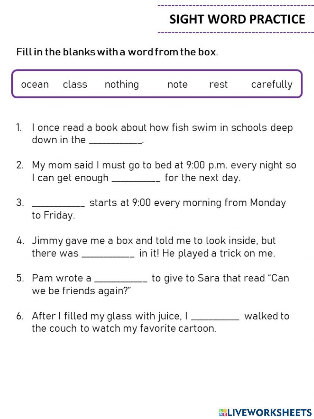 Sight word practice w1