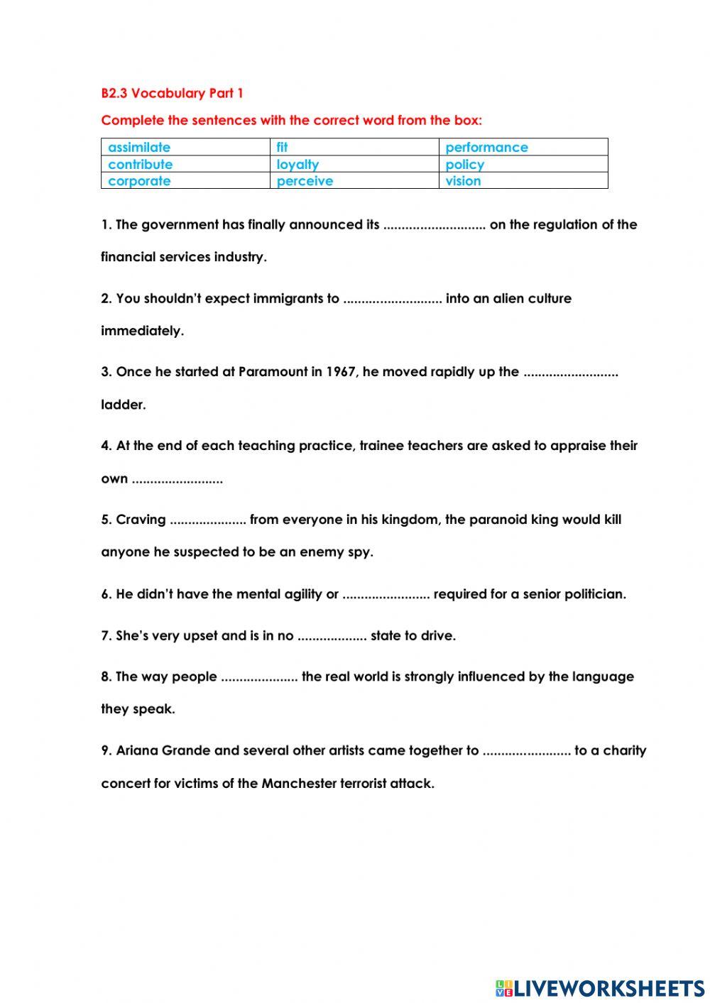 B2.3 Vocabulary part 1