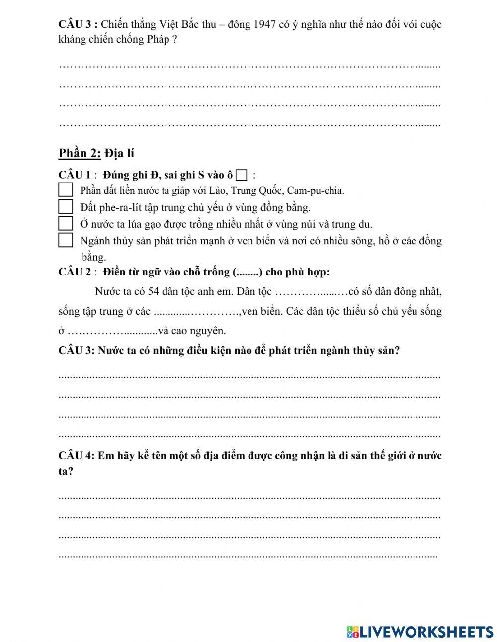 Ôn Sử - Địa (Đề 2)