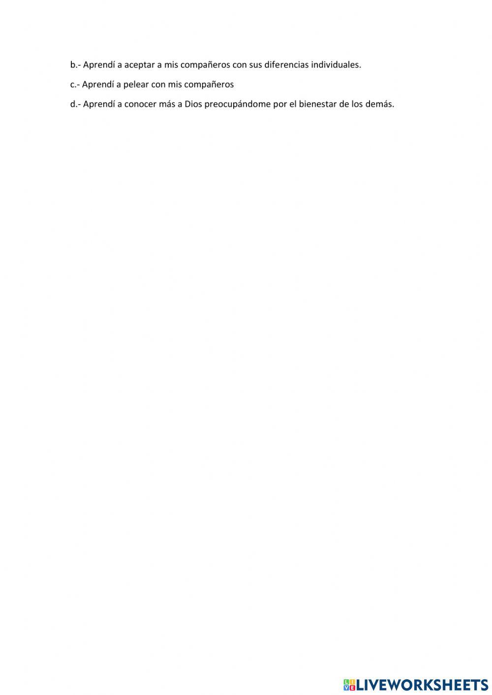 Prueba Quimestral religión