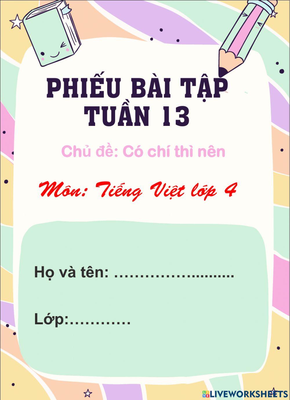 Phiếu bài tập Tiếng Việt 4 Tuần 13