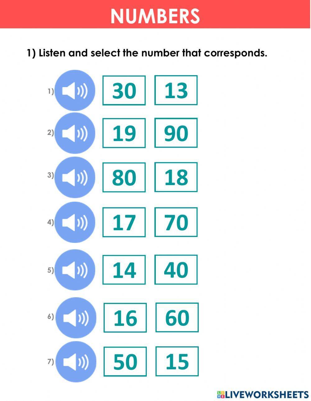 numbers from 0 to 100