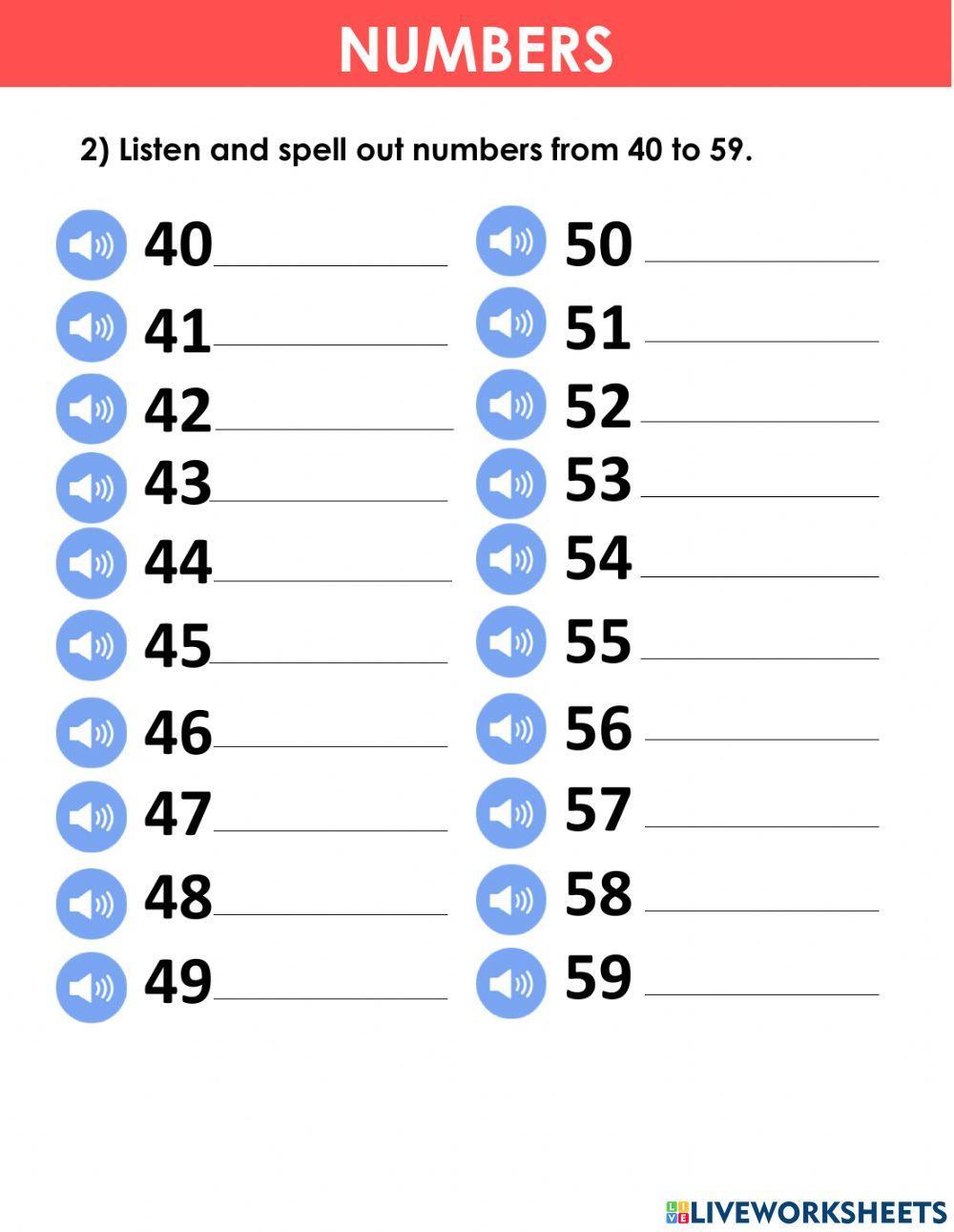 numbers from 0 to 100