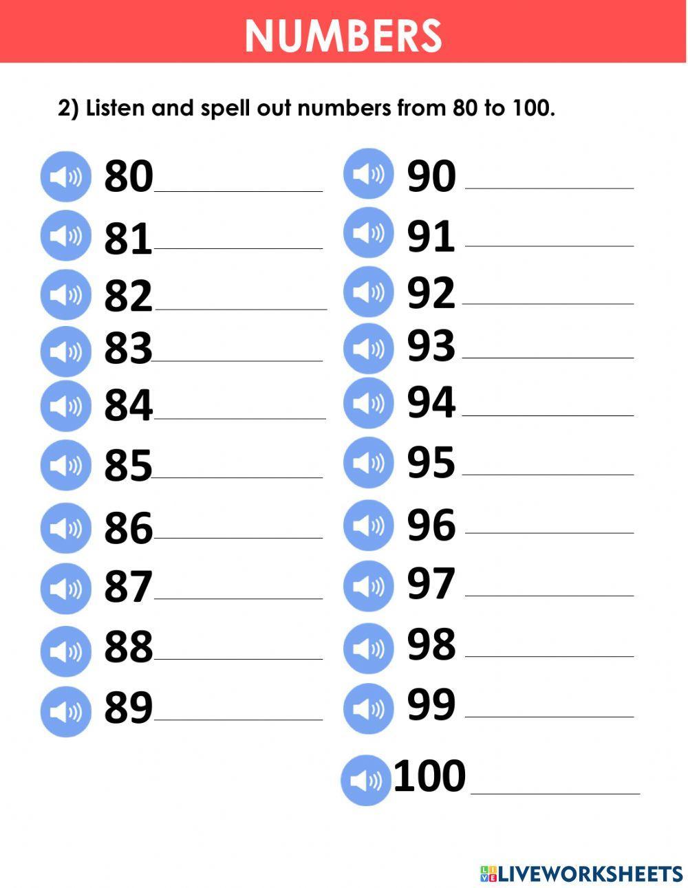 numbers from 0 to 100