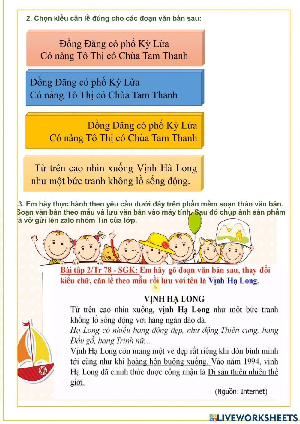 Bài 5. Chọn kiểu chữ, căn lề. Tin học lớp 3