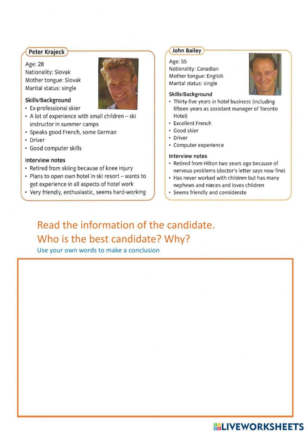 Choose the best Candidate for Jean