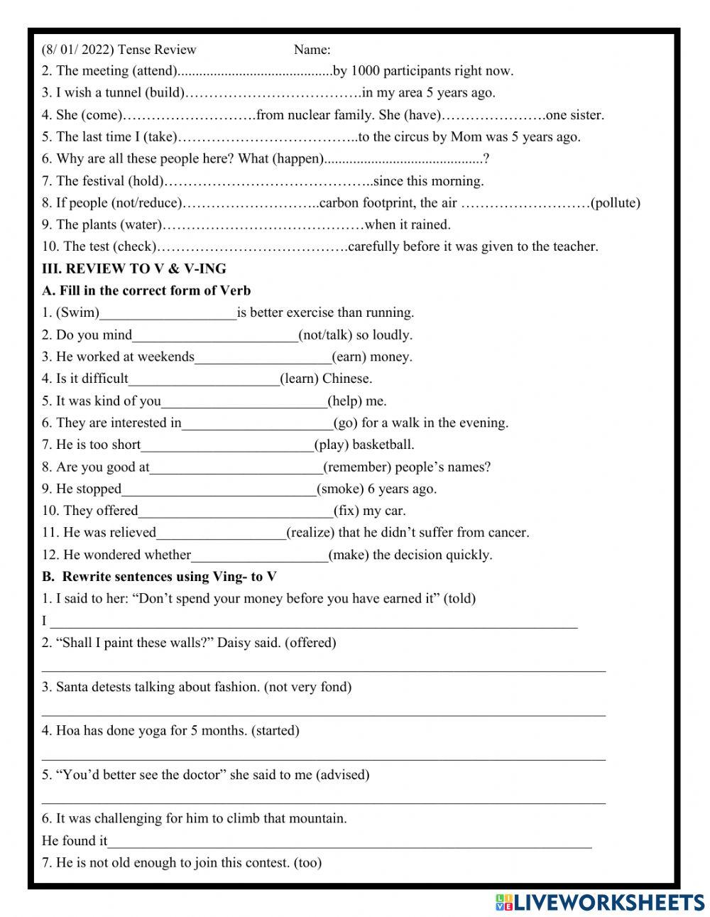 Grade 9- Tense Review- personalities