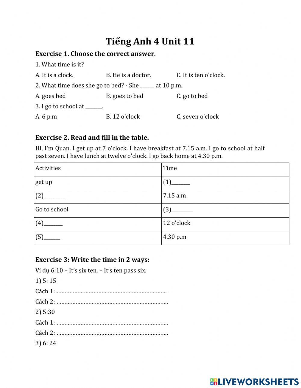 Tiếng Anh 4 Unit 11-W2