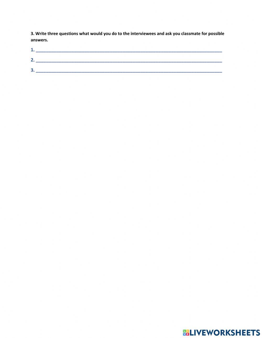 Information questions online worksheet for baccalaureate | Live Worksheets