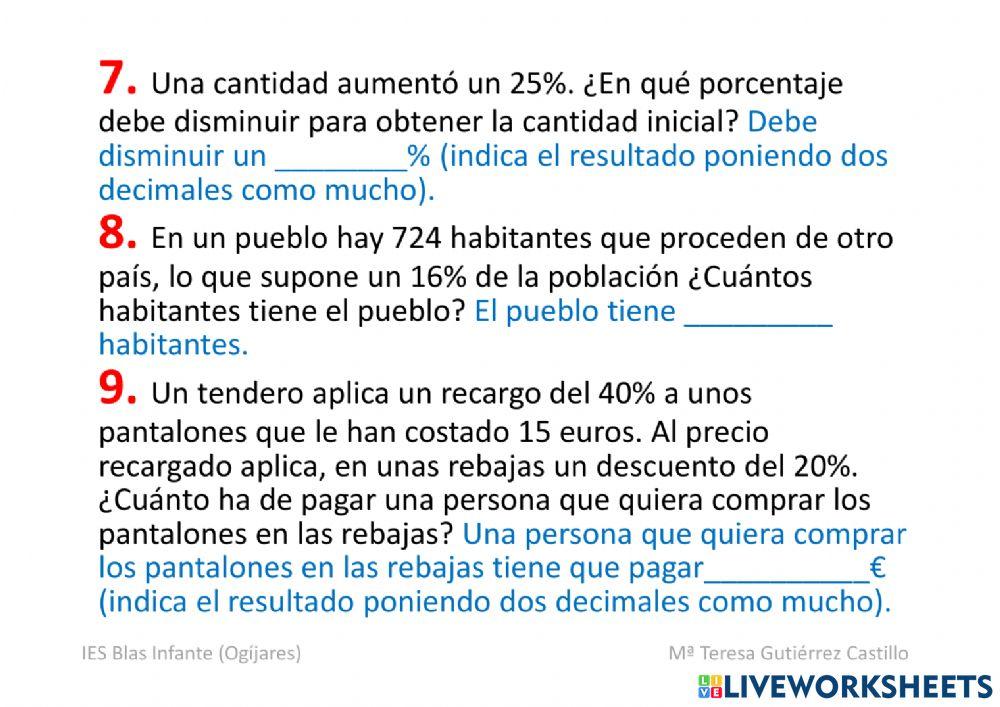 Problemas de porcentajes