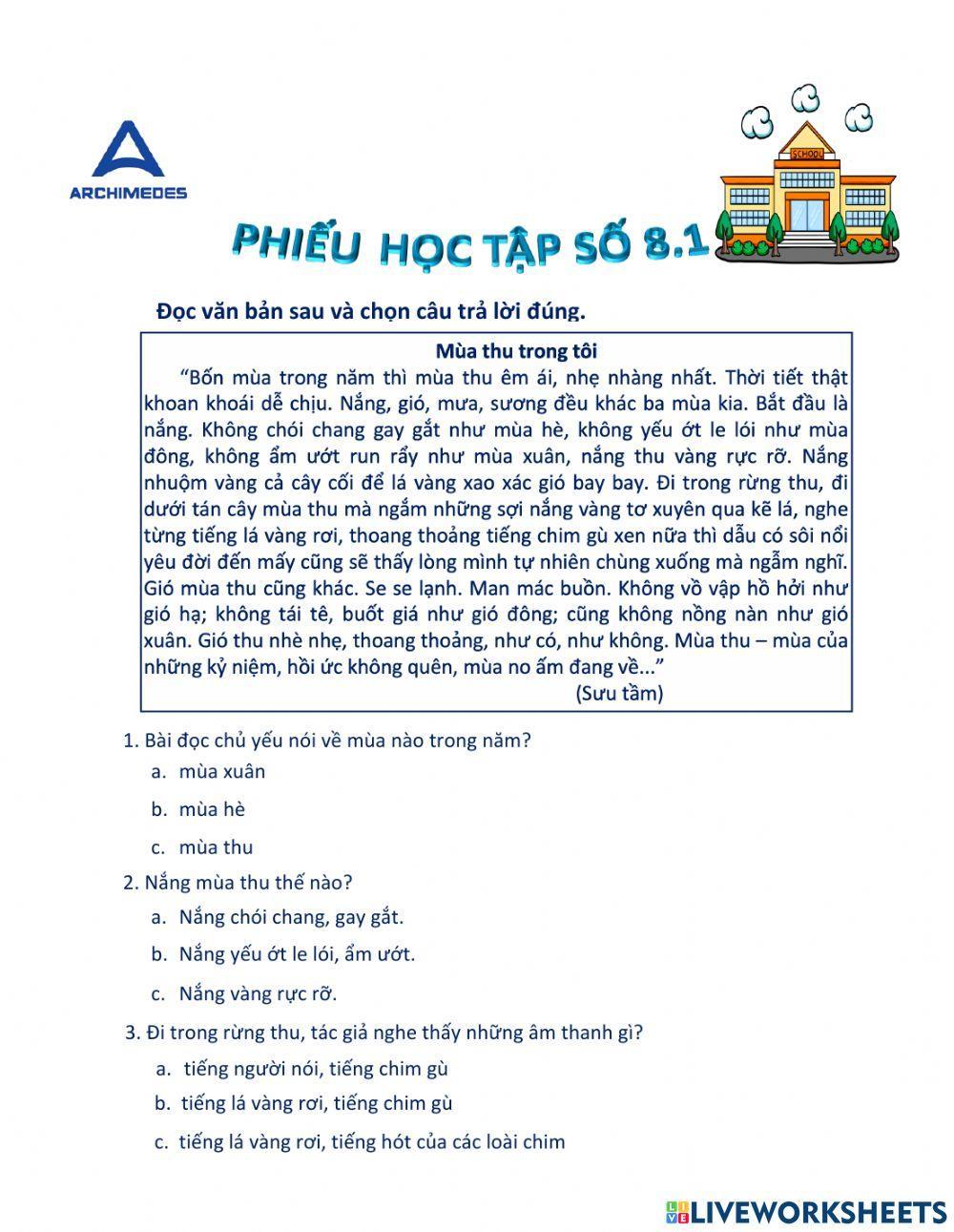 Phiếu cuối tuần 8.1