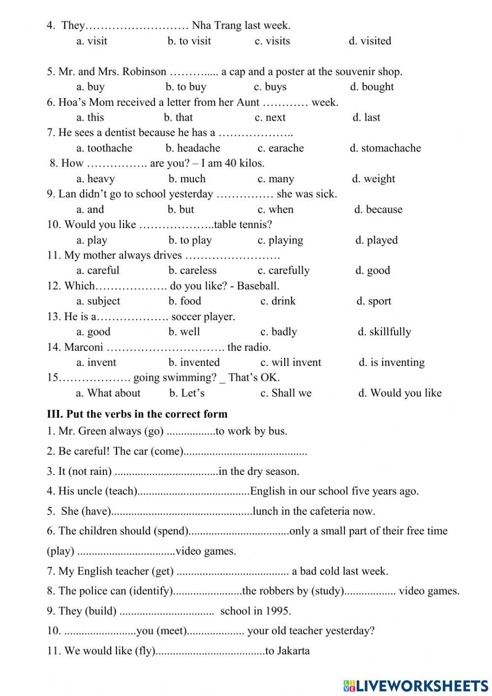 Worksheet 8.1