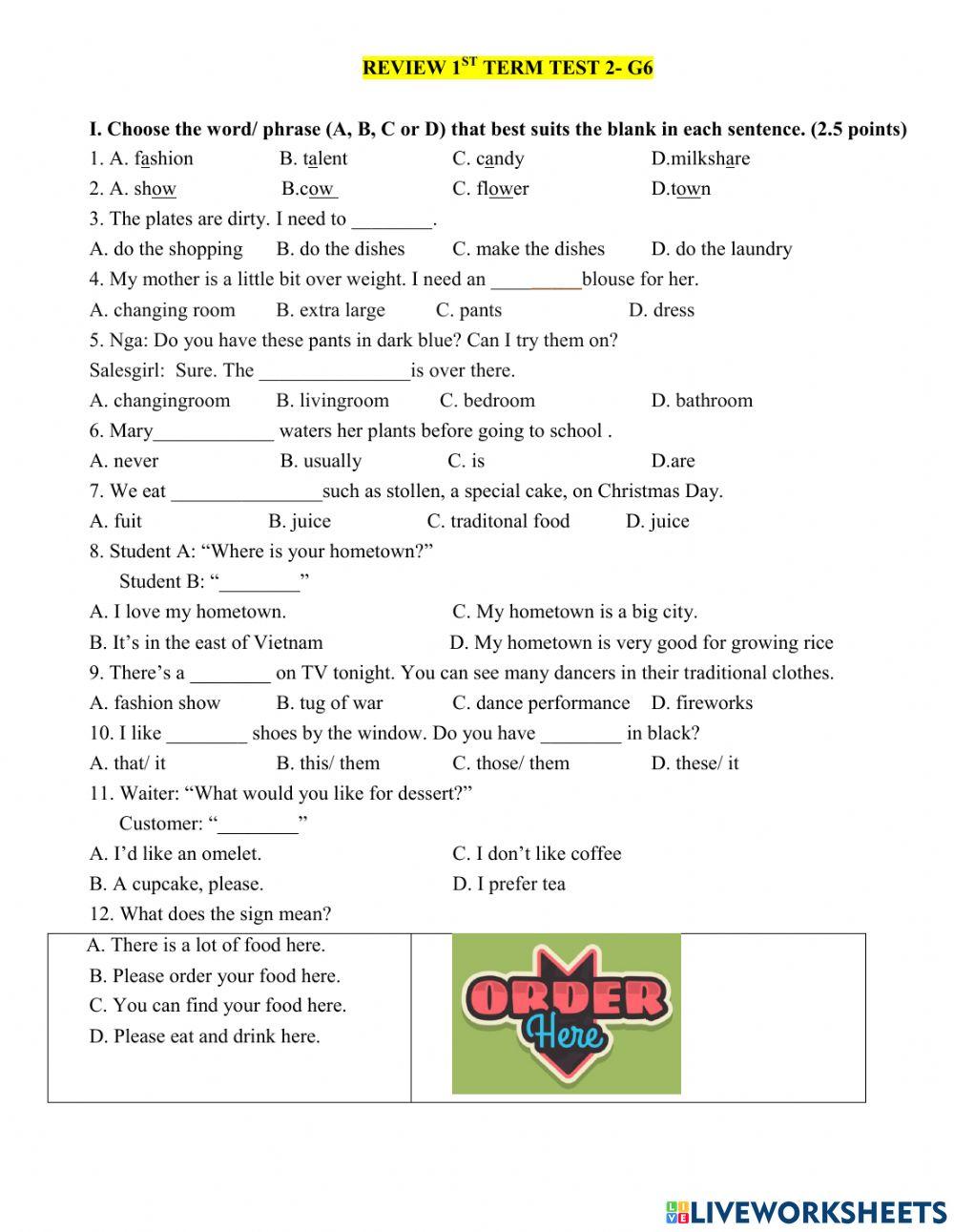 Review 1st Term Test 2- G6