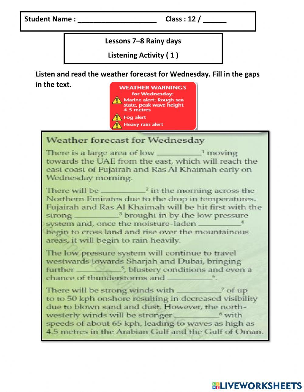 Lesson 7-8 Rainy Days