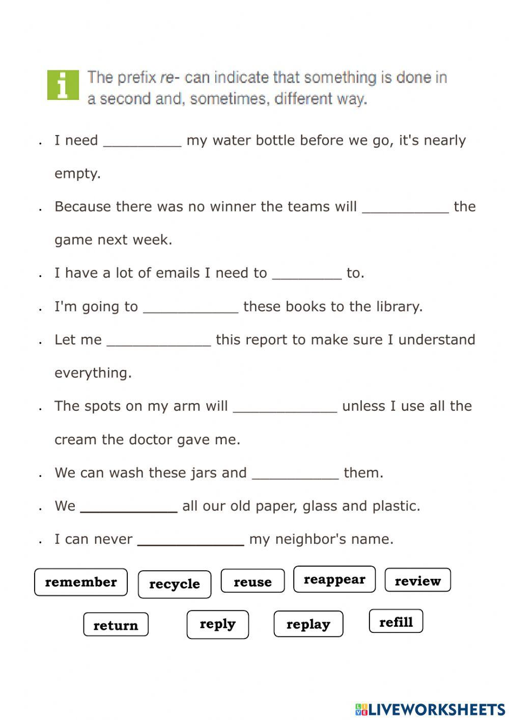 Prefix Re Worksheets at gannellieblog Blog