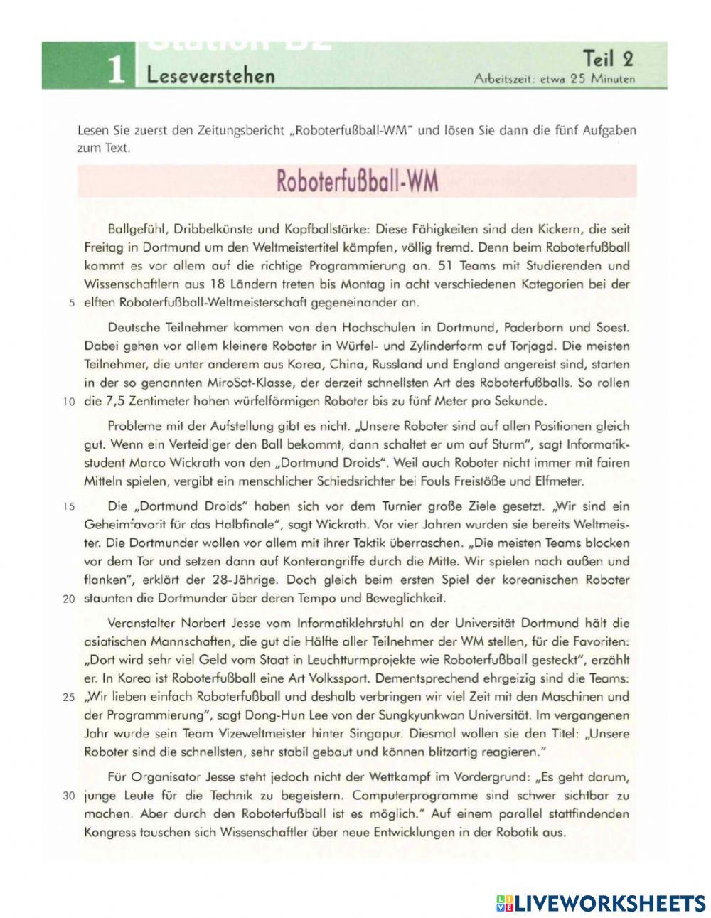 Leseverstehen Teil 2