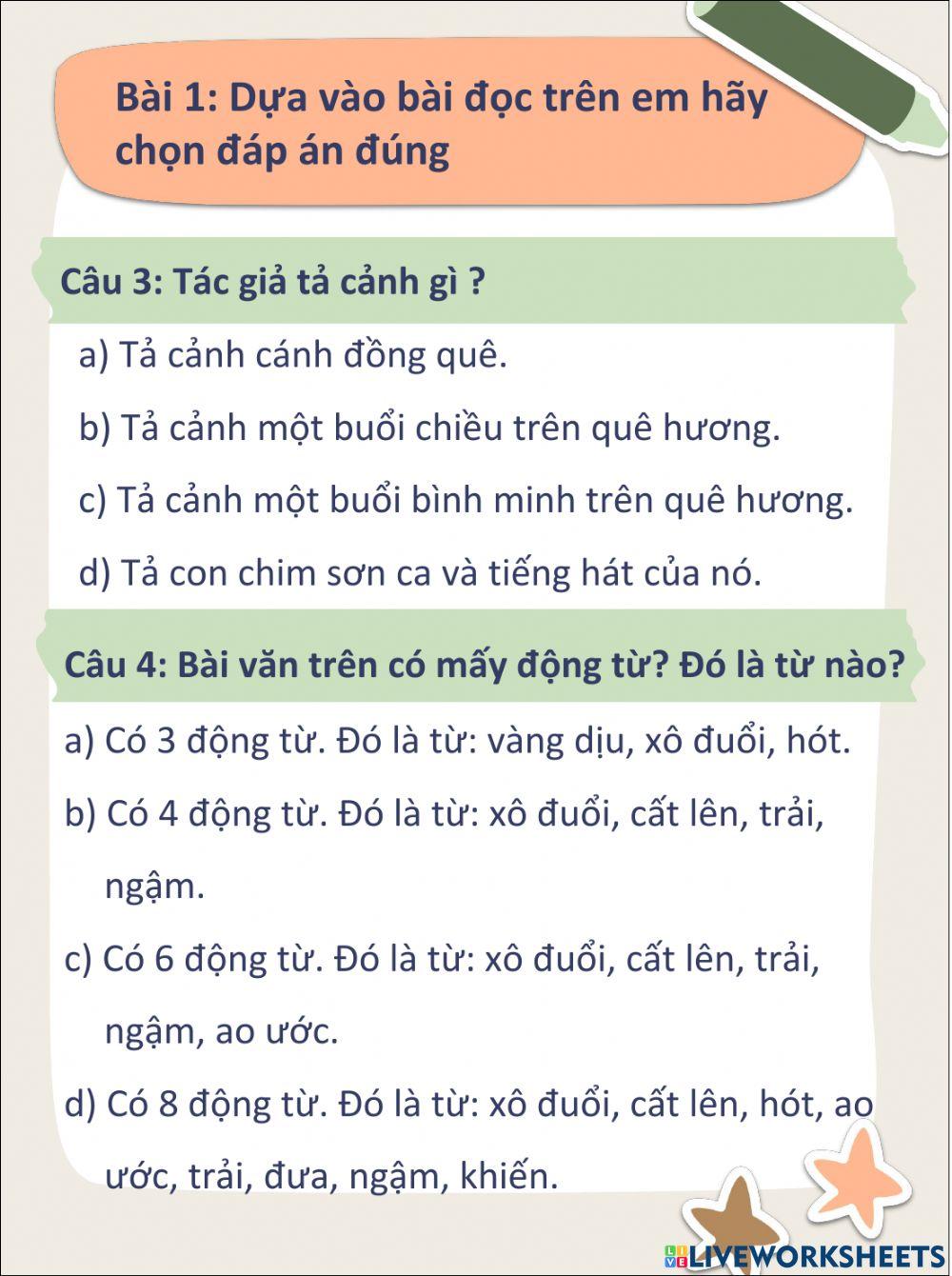 Phiếu bài tập Tiếng Viết 4 Tuần 10